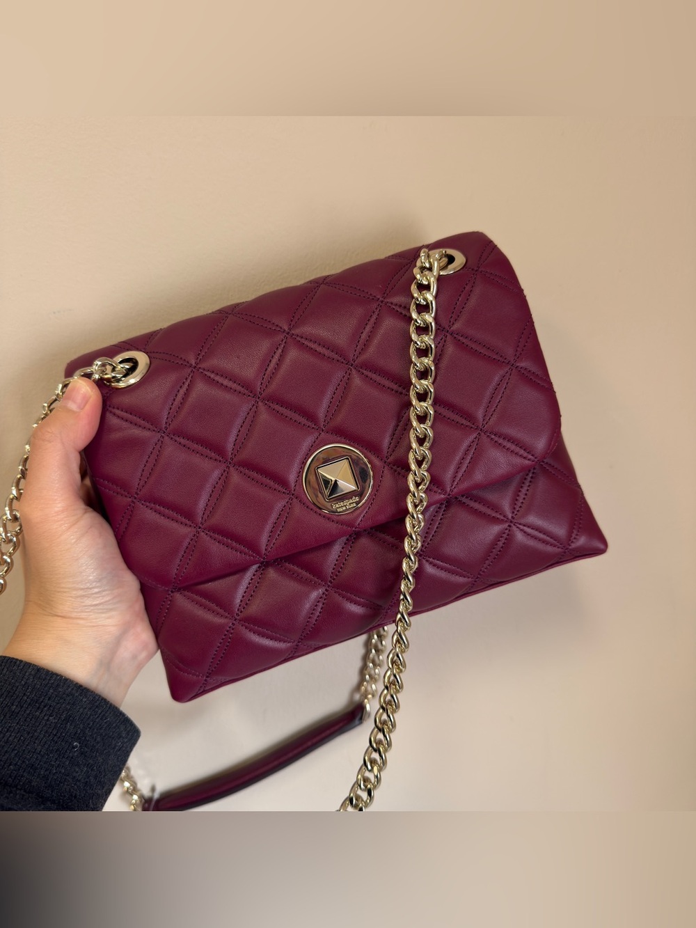 Kate spade Quilted Shoulder Bag in Deep Berry with Gold Hardware - Picture 5 of 17